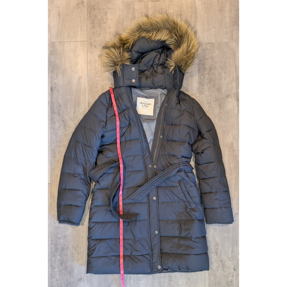 Abercrombie & Fitch Climafill Belted Parka Women's Large Long Puffer Faux Fur.